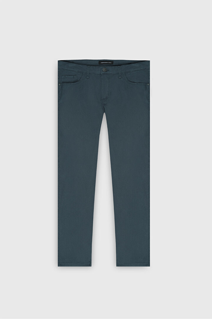 Slim Fit Dar Kesim 5 Cep Pamuklu Esnek Petrol Pantolon -1