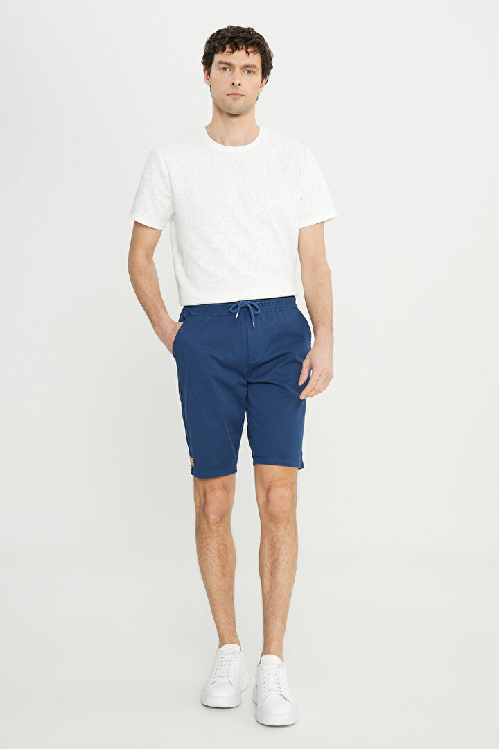 Slim Fit Dar Kesim Pamuklu Yan Cepli İndigo Şort - 1