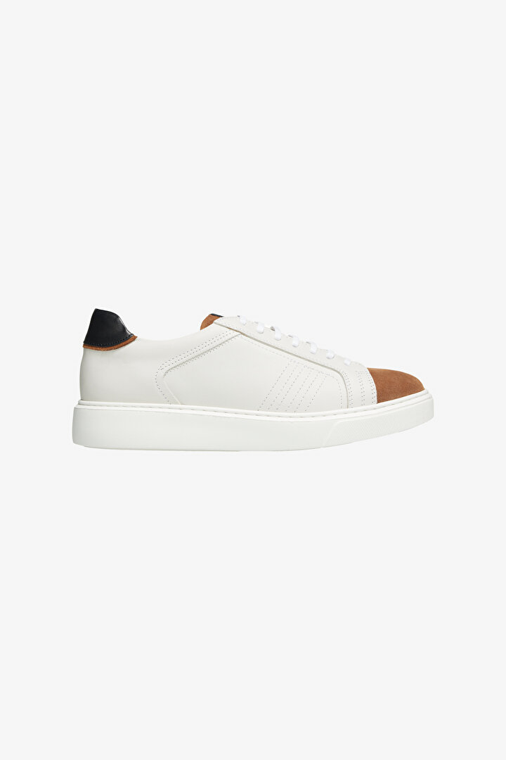 %100 Deri Rahat Taban Esnek Sneaker Bej-Beyaz Ayakkabı -1