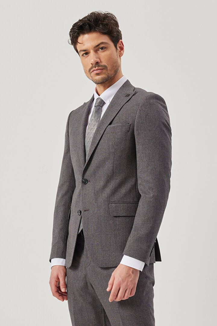 Ekstra Slim Fit Dar Kesim Kırlangıç Yaka Desenli Bordo Takım Elbise -1