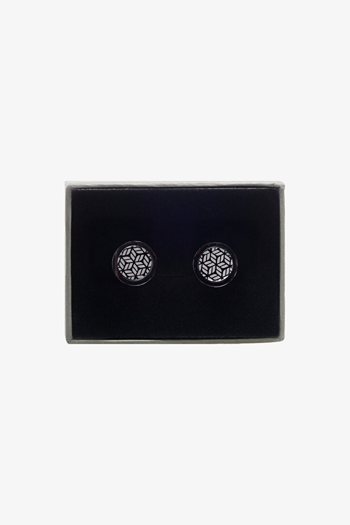 %100 Metal Siyah-Gri Kol Düğmesi -1
