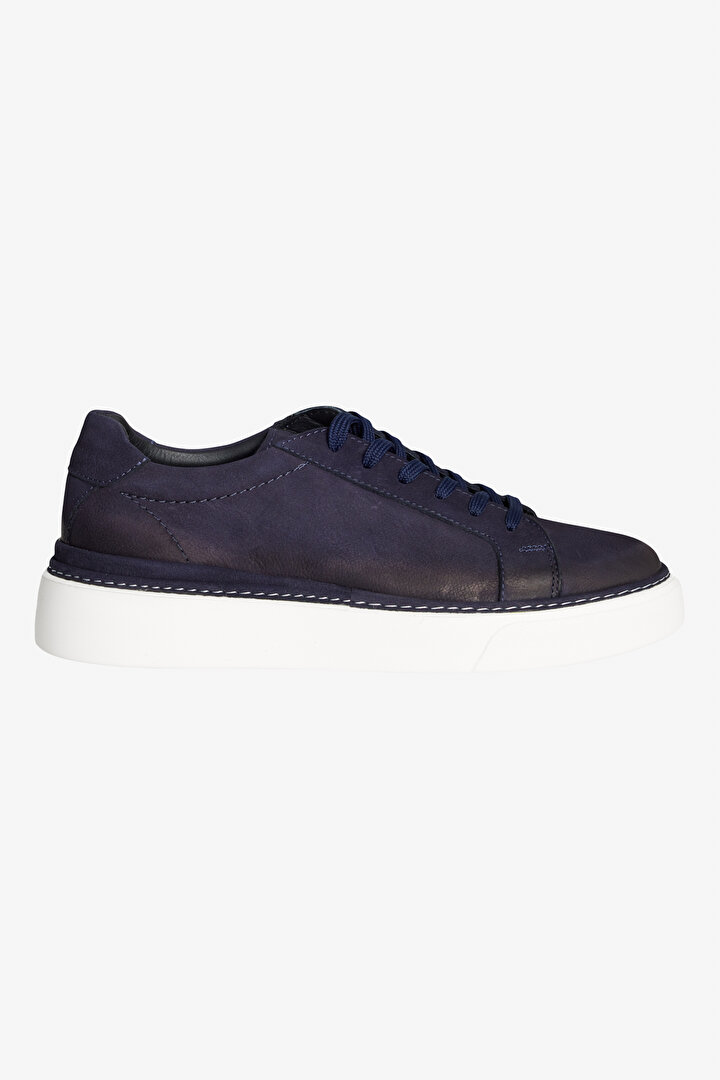 %100 Nubuk Esnek Rahat Taban Sneaker Lacivert Ayakkabı -1