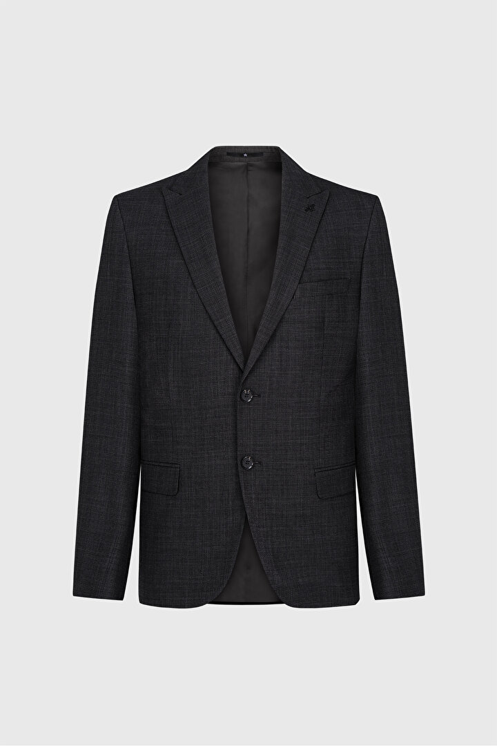 Slim Fit Dar Kesim Kırlangıç Yaka Desenli Çift Pantolonlu Siyah-Gri Takım Elbise - 1