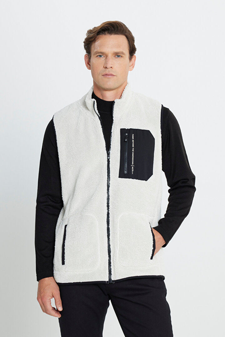 Standart Fit Normal Kesim Dik Yaka Sherpa Bej Polar -1