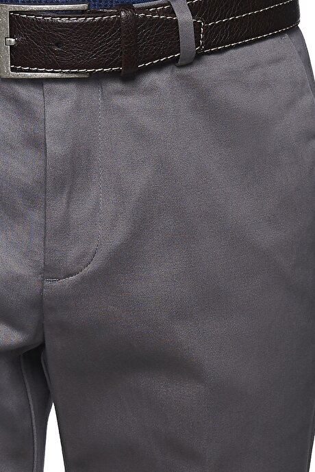 Slim Fit Dar Kesim %100 Pamuk Ütü Gerektirmeyen Non-Iron Gri Pantolon resmi