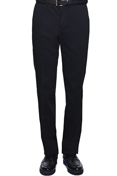 Slim Fit Dar Kesim %100 Pamuk Ütü Gerektirmeyen Non-Iron Siyah Pantolon resmi