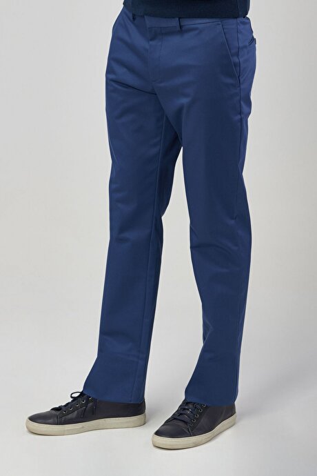 Ütü Gerektirmeyen Non-Iron Slim Fit Dar Kesim Pamuklu Esnek Indigo Pantolon resmi