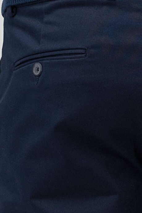Ütü Gerektirmeyen Non-Iron Slim Fit Dar Kesim Pamuklu Esnek Lacivert Pantolon resmi