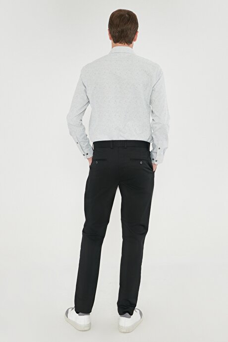 Ütü Gerektirmeyen Non-Iron Slim Fit Dar Kesim Pamuklu Esnek Siyah Pantolon resmi