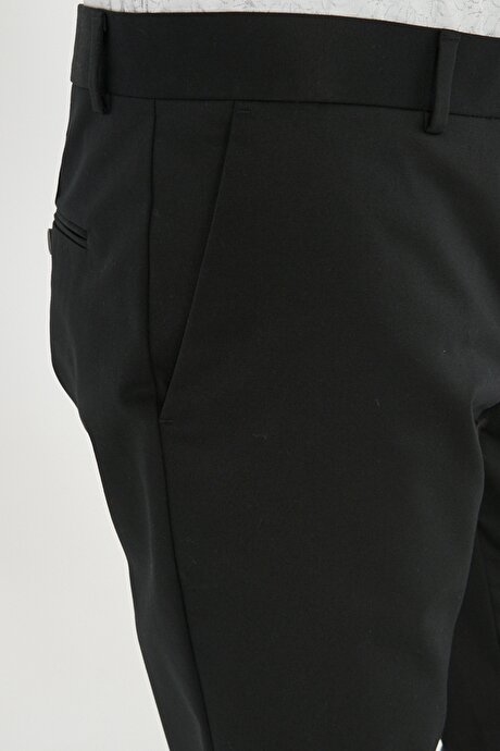 Ütü Gerektirmeyen Non-Iron Slim Fit Dar Kesim Pamuklu Esnek Siyah Pantolon resmi