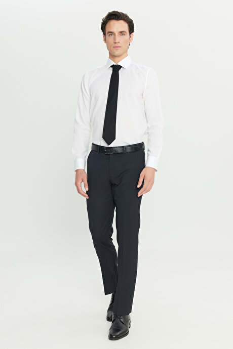 Yünlü Slim Fit Dar Kesim Yan Cepli Klasik Esnek Lacivert Pantolon resmi