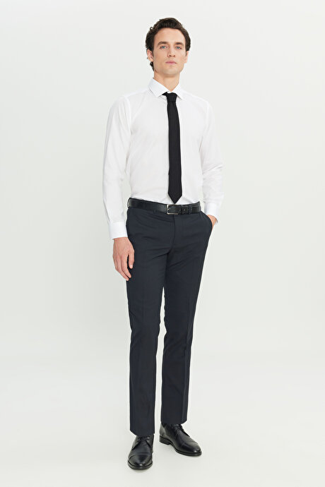 Yünlü Slim Fit Dar Kesim Yan Cepli Klasik Esnek Lacivert Pantolon resmi