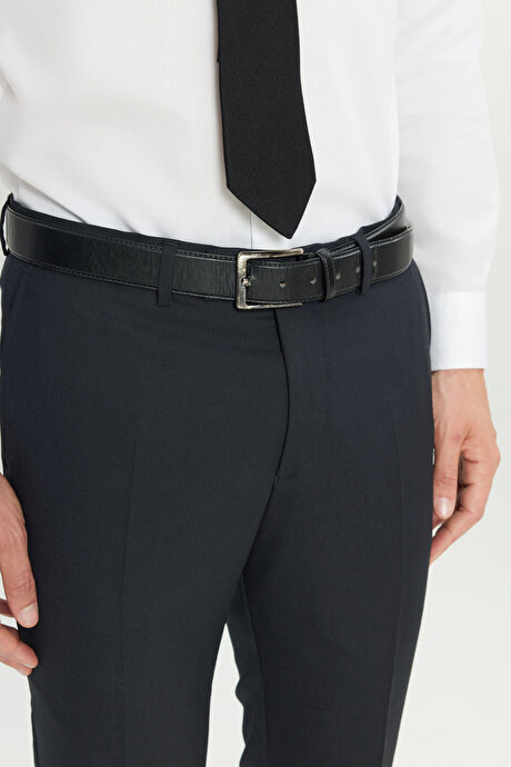 Yünlü Slim Fit Dar Kesim Yan Cepli Klasik Esnek Lacivert Pantolon resmi