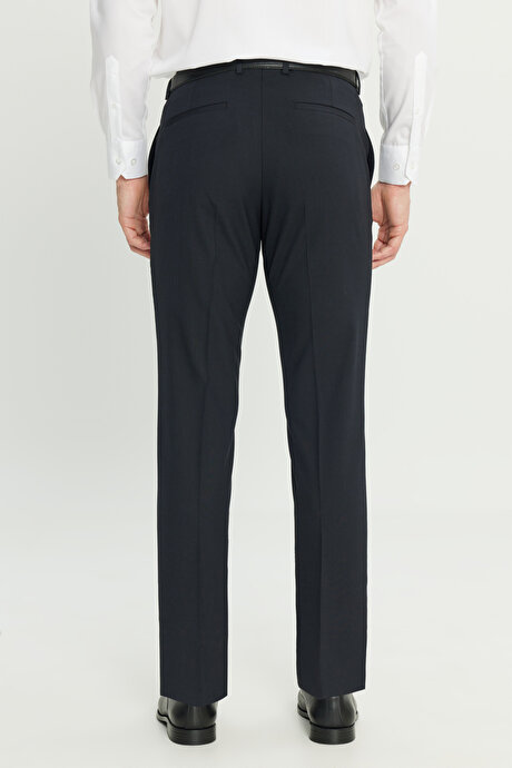 Yünlü Slim Fit Dar Kesim Yan Cepli Klasik Esnek Lacivert Pantolon resmi