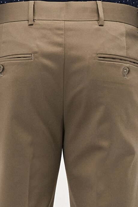 Slim Fit Dar Kesim Ütü Gerektirmeyen Non-Iron Bej Pantolon resmi