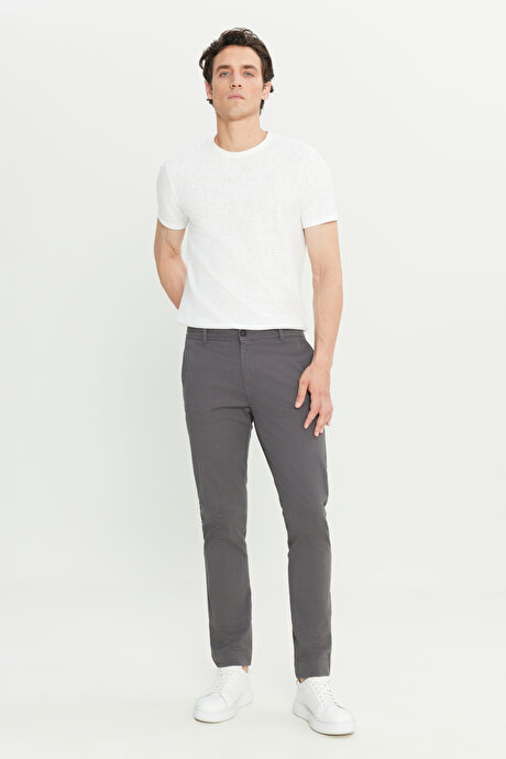 Slim Fit Dar Kesim Pamuklu Esnek Antrasit Chino Pantolon resmi