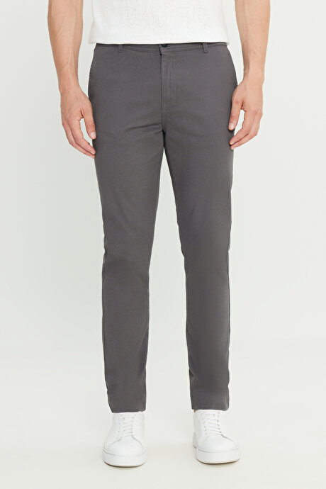 Slim Fit Dar Kesim Pamuklu Esnek Antrasit Chino Pantolon resmi