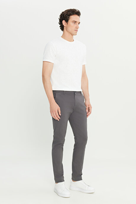 Slim Fit Dar Kesim Pamuklu Esnek Antrasit Chino Pantolon resmi