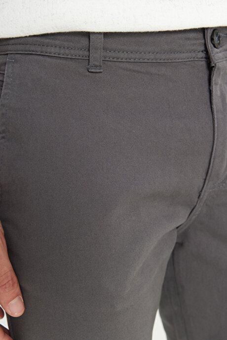Slim Fit Dar Kesim Pamuklu Esnek Antrasit Chino Pantolon resmi