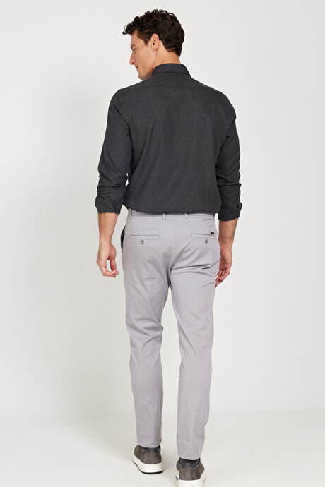 Slim Fit Dar Kesim Pamuklu Esnek Gri Chino Pantolon resmi