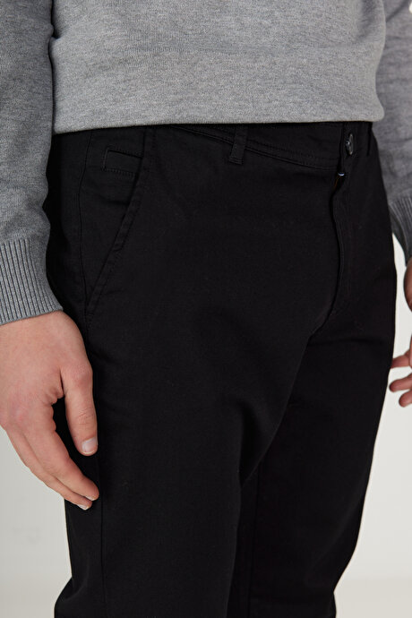 Slim Fit Dar Kesim Pamuklu Esnek Siyah Chino Pantolon resmi