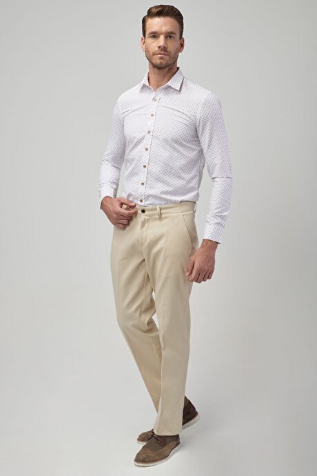 Slim Fit Dar Kesim Armürlü Açık Bej Pantolon resmi