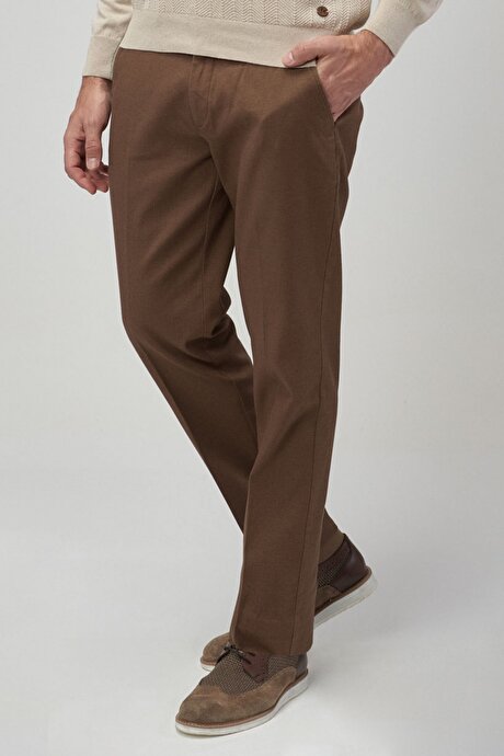 Slim Fit Dar Kesim Armürlü Camel Pantolon resmi