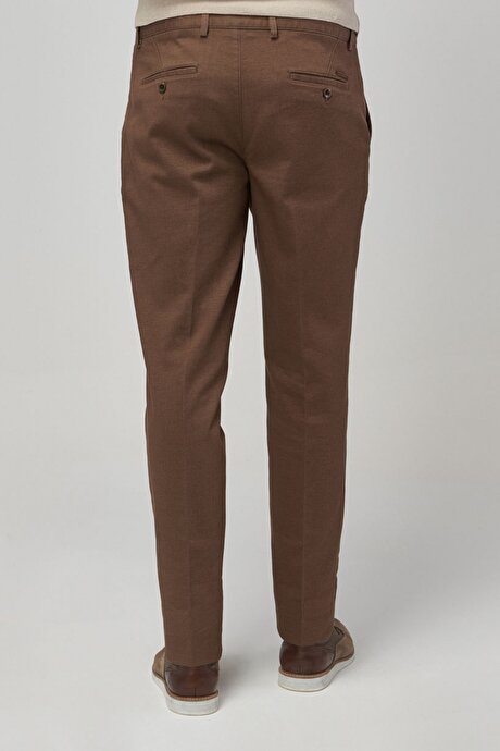Slim Fit Dar Kesim Armürlü Camel Pantolon resmi