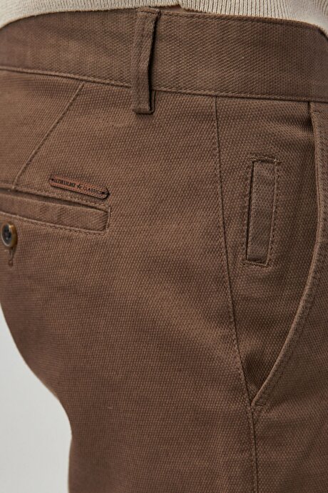 Slim Fit Dar Kesim Armürlü Camel Pantolon resmi
