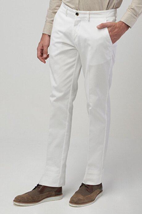 Slim Fit Dar Kesim Armürlü Ekru Pantolon resmi