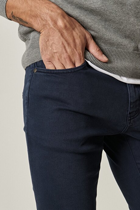 360 Derece Her Yöne Esneyen Slim Fit Dar Kesim Pamuklu Rahat Lacivert Pantolon resmi
