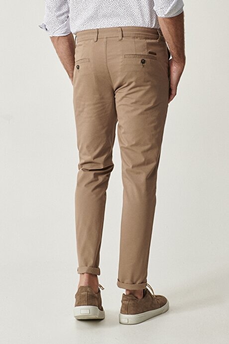 Slim Fit Dar Kesim %100 Pamuk Kanvas Bej ÖZEL DİKİM PANTOLON resmi