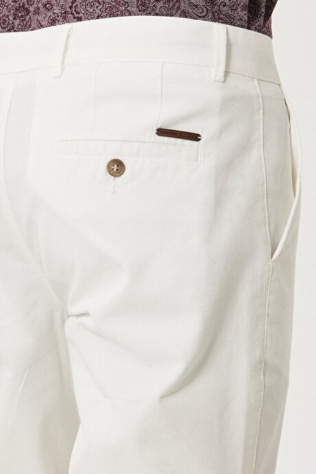 Slim Fit Dar Kesim %100 Pamuk Kanvas Beyaz ÖZEL DİKİM PANTOLON resmi