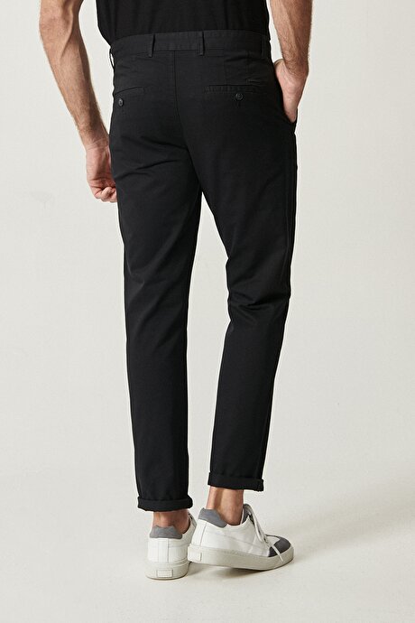 Slim Fit Dar Kesim %100 Pamuk Kanvas Siyah Chino Pantolon resmi