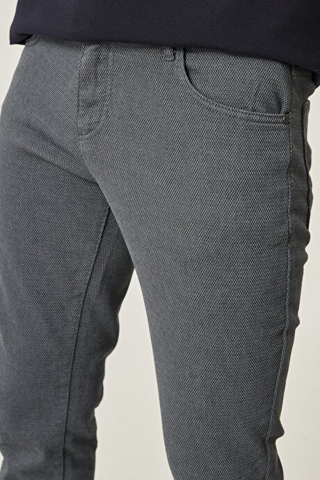 Slim Fit Dar Kesim 5 Cepli Esnek Gri-Mavi Pantolon resmi