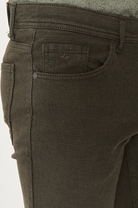 Slim Fit Dar Kesim 5 Cepli Esnek Haki Pantolon resmi