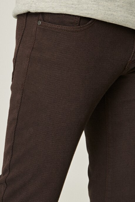 Slim Fit Dar Kesim 5 Cepli Esnek Kahverengi Pantolon resmi