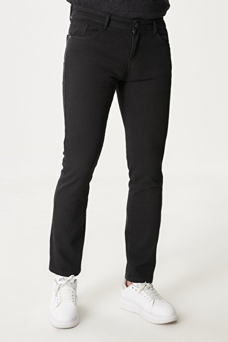 Slim Fit Dar Kesim 5 Cepli Esnek Siyah Pantolon resmi