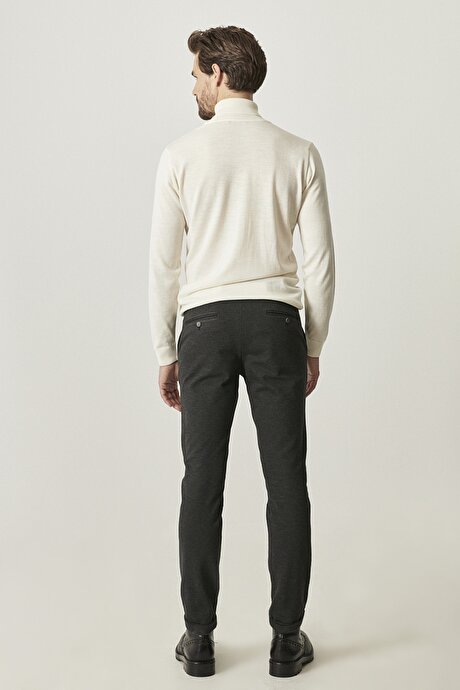 Slim Fit Dar Kesim Rahat Esnek Beli Bağlamalı Antrasit Pantolon resmi