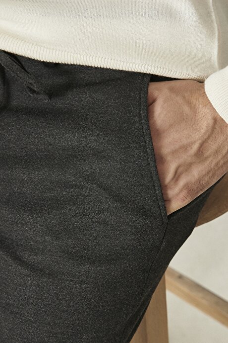 Slim Fit Dar Kesim Rahat Esnek Beli Bağlamalı Antrasit Pantolon resmi