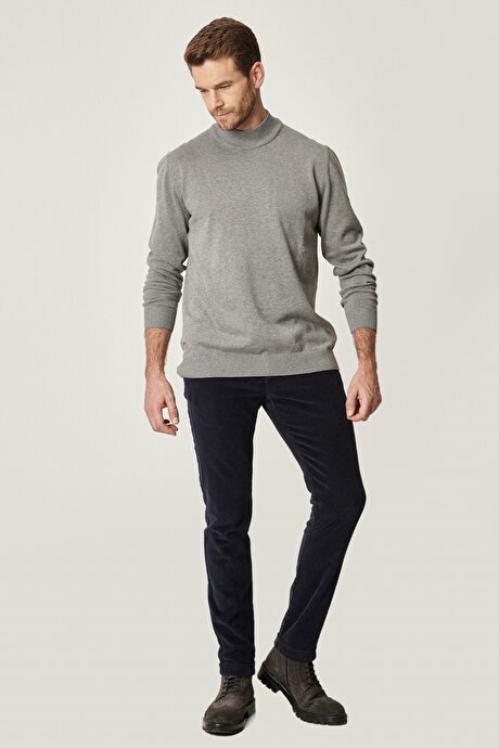 Slim Fit Dar Kesim Esnek Kadife Lacivert Pantolon resmi