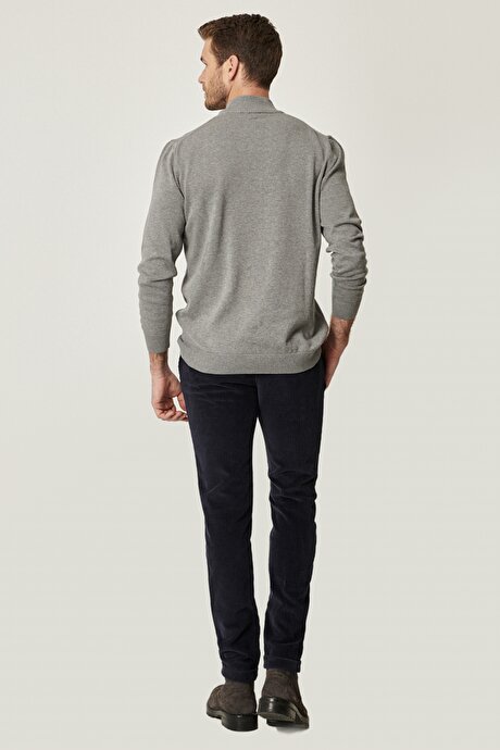 Slim Fit Dar Kesim Esnek Kadife Lacivert Pantolon resmi