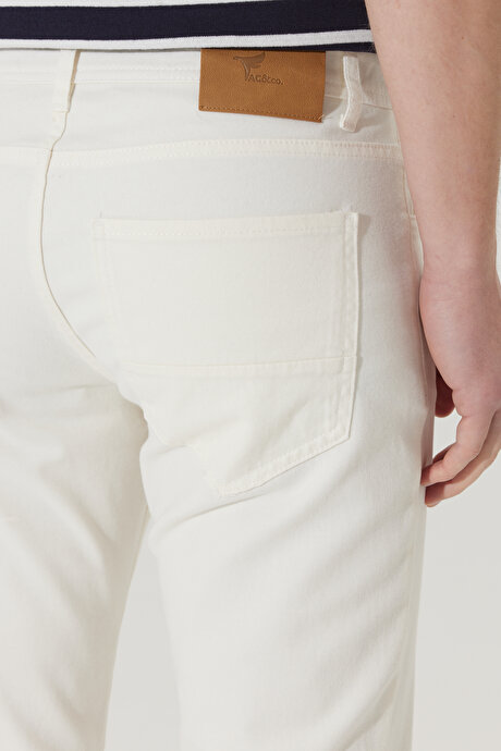 Kanvas Slim Fit Dar Kesim 5 Cep Ekru Chino Pantolon resmi