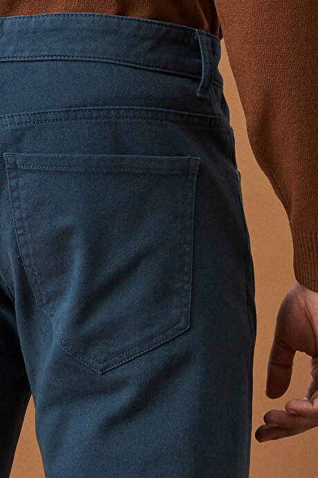 Kanvas Slim Fit Dar Kesim 5 Cep Petrol Chino Pantolon resmi