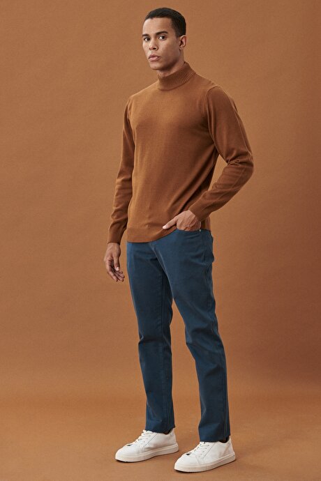 Kanvas Slim Fit Dar Kesim 5 Cep Petrol Chino Pantolon resmi