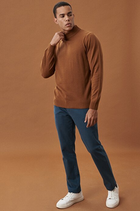 Kanvas Slim Fit Dar Kesim 5 Cep Petrol Chino Pantolon resmi
