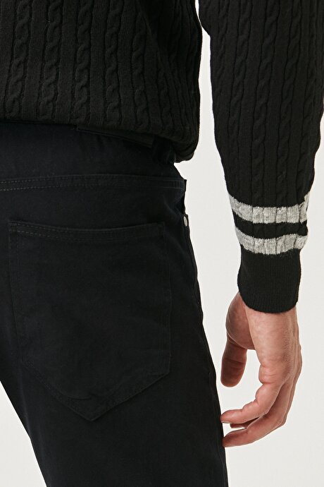 Kanvas Slim Fit Dar Kesim 5 Cep Siyah Chino Pantolon resmi