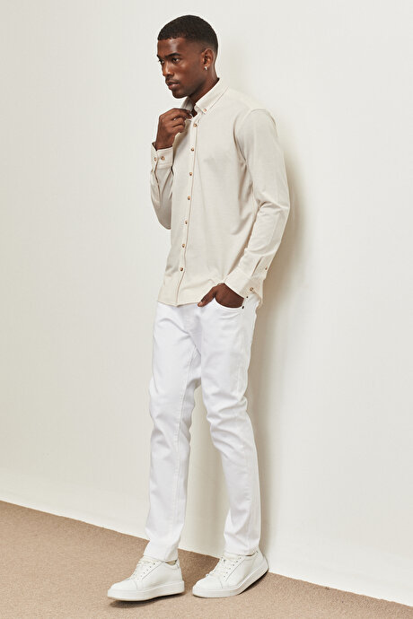 360 Derece Her Yöne Esneyen Slim Fit Dar Kesim Pamuklu Rahat Beyaz Pantolon resmi