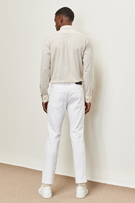 360 Derece Her Yöne Esneyen Slim Fit Dar Kesim Pamuklu Rahat Beyaz Pantolon resmi