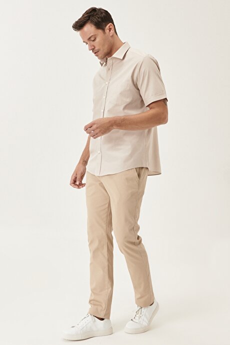 Slim Fit Dar Kesim Armürlü Esnek Bej Chino Pantolon resmi